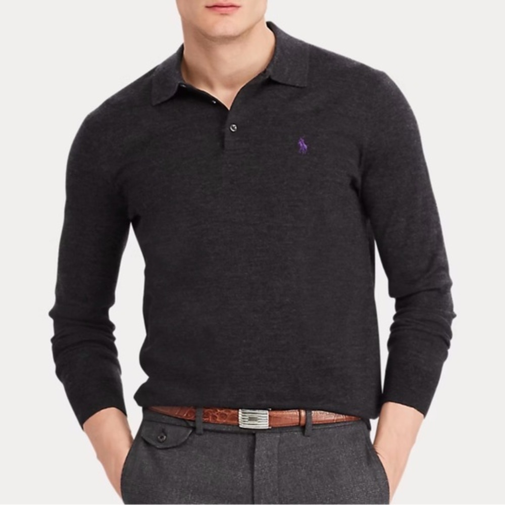 Polo by Ralph Lauren 100% cotton preppy Charcoal Long Sleeve Polo